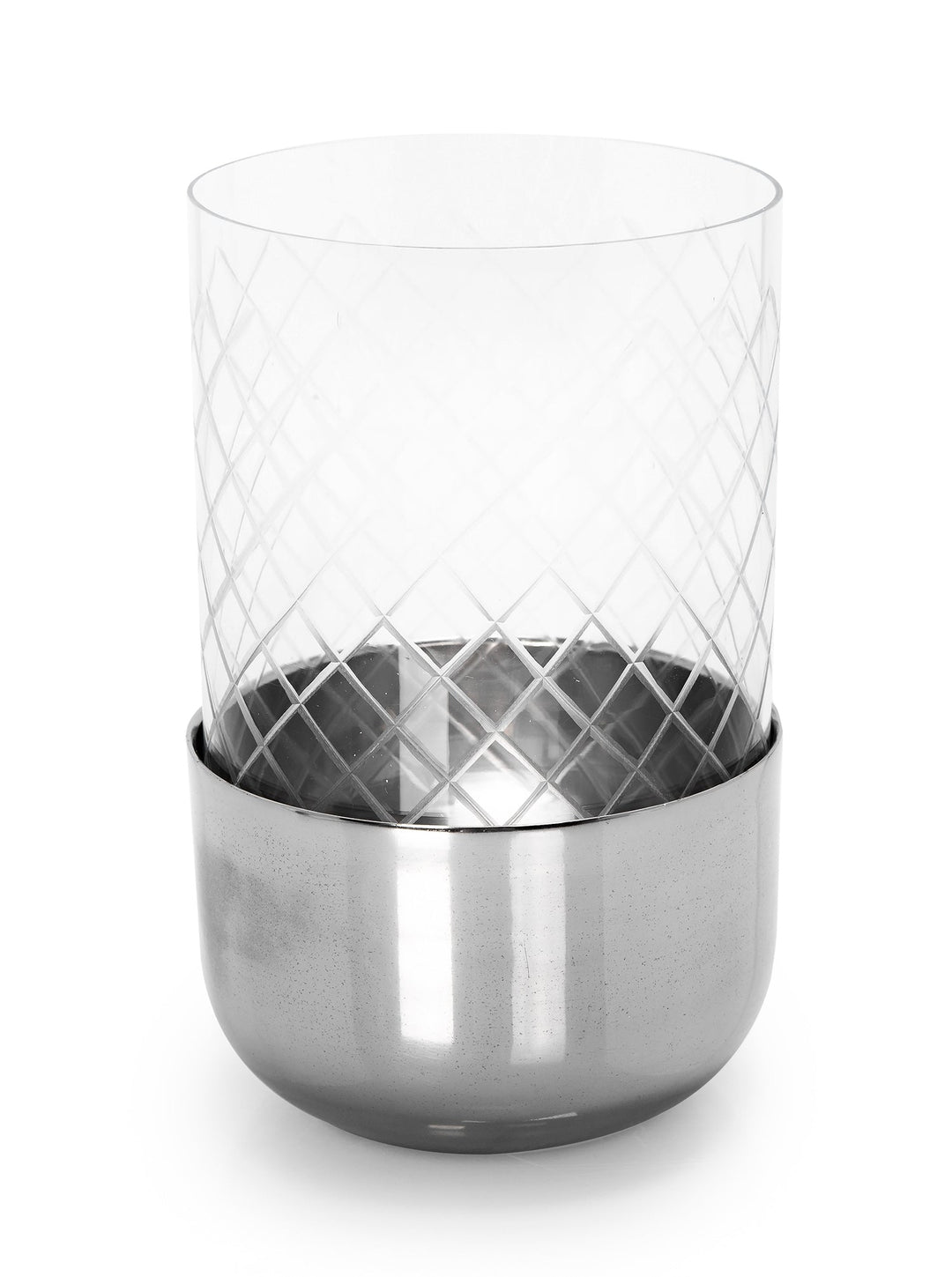 ROUND CANDLE HOLDER SILVER DIA13CMXHT:22 CM