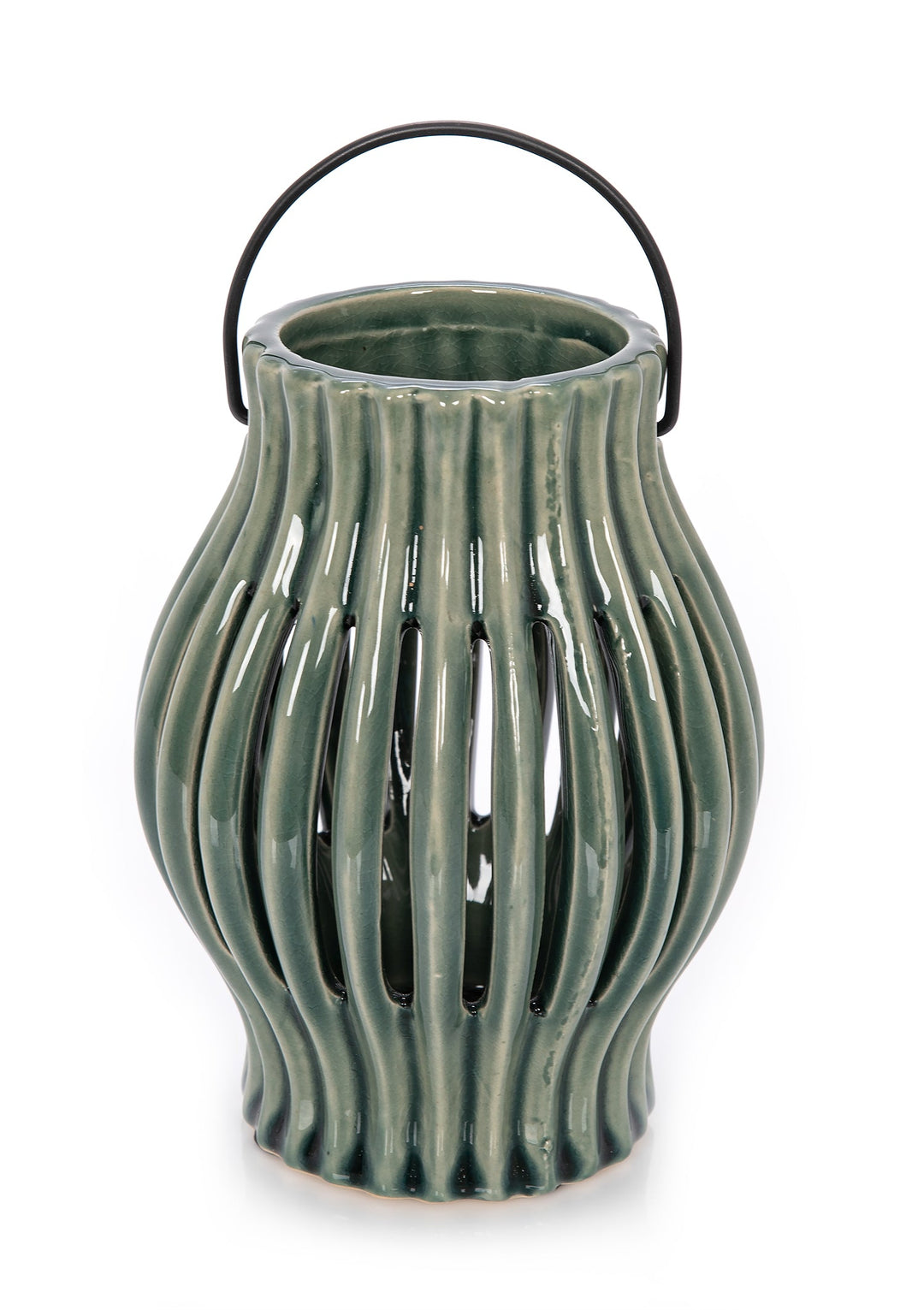 CERAMIC CANDLE HOLDER BLUE 12.5X12.5X16.5