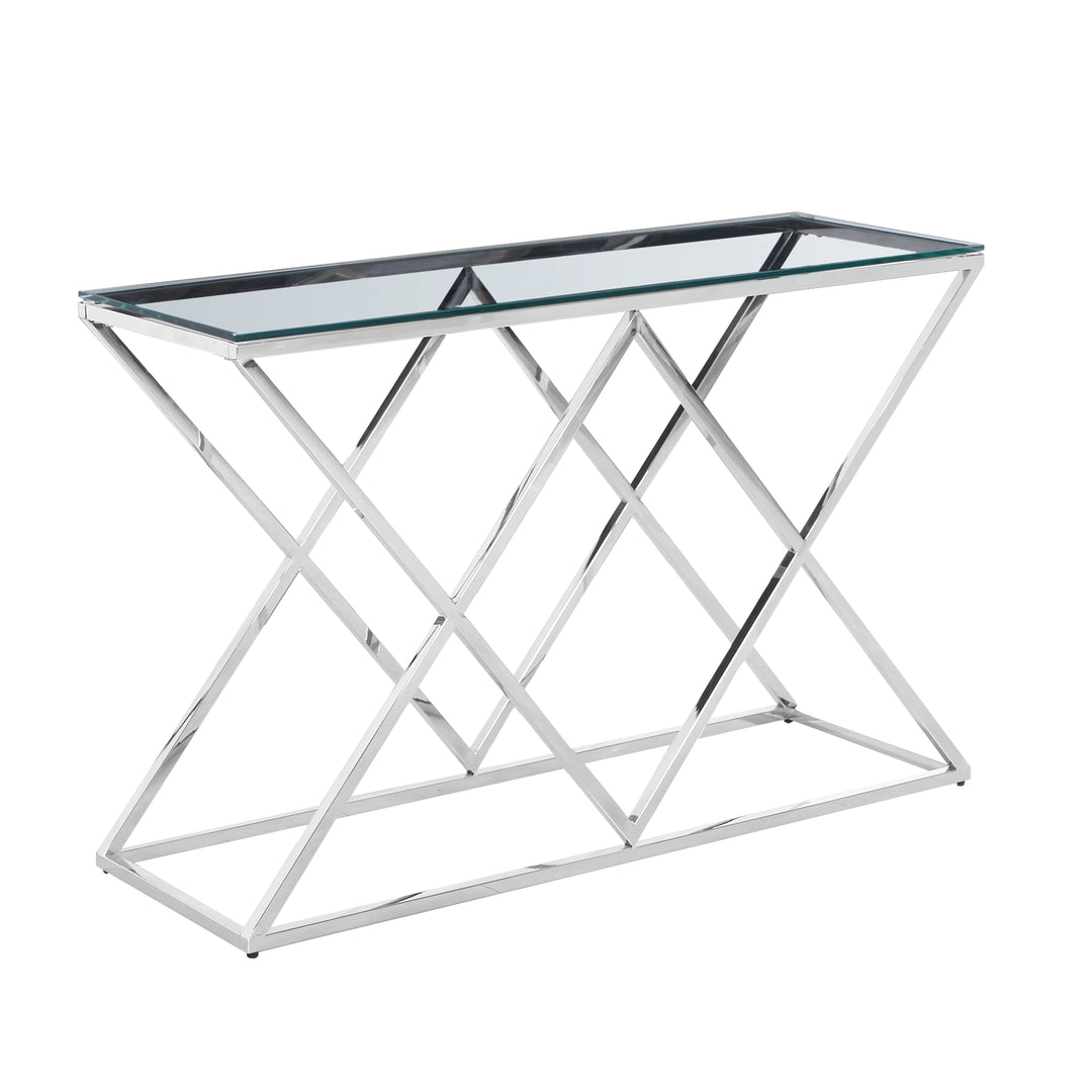 STAINLESS STEEL & GLASS CONSOLE TABLE, SILVER KD