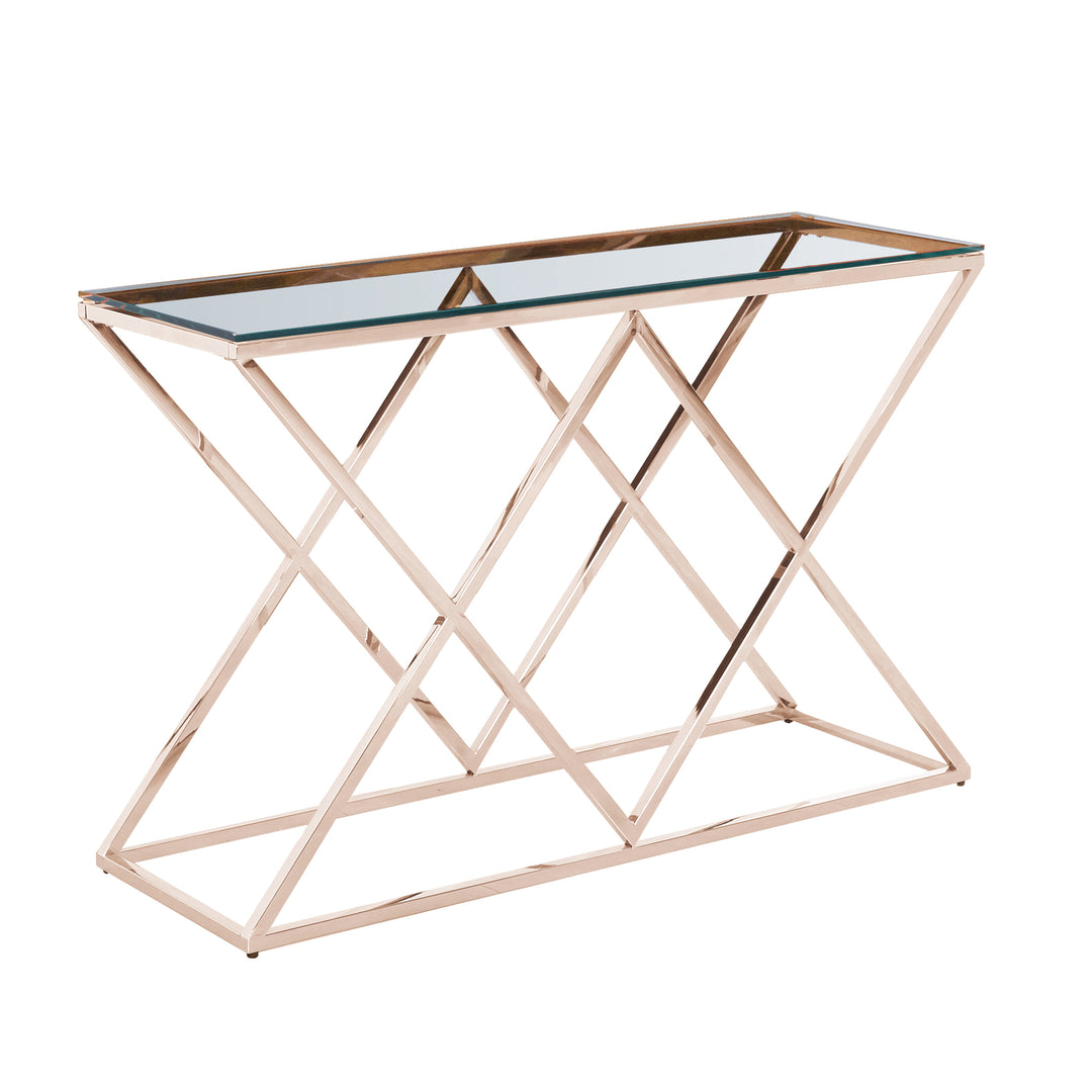 STAINLESS STEEL & GLASS CONSOLE TABLE, GOLD KD