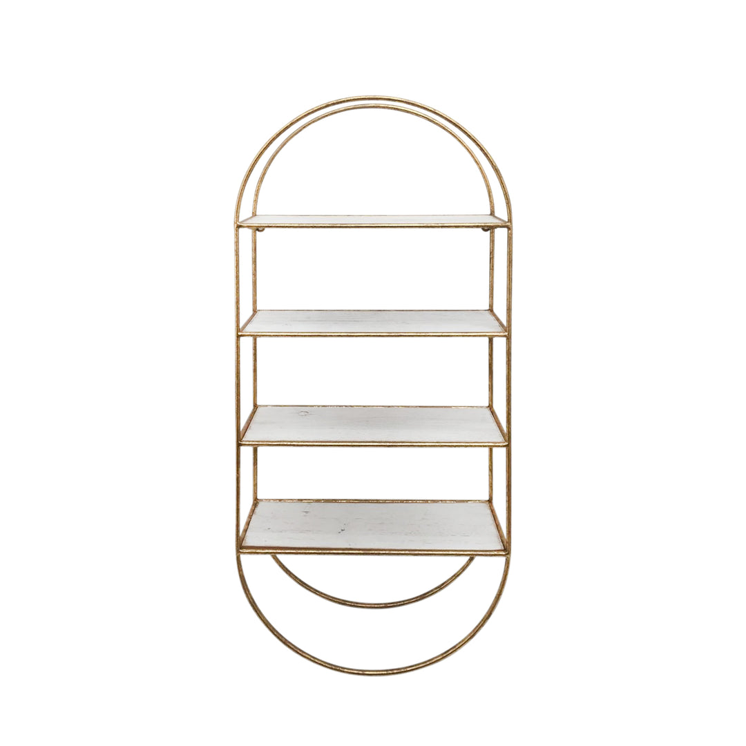 METAL / WOOD35.5" 4 TIER WALLSHELF, WHITE/GOLD
