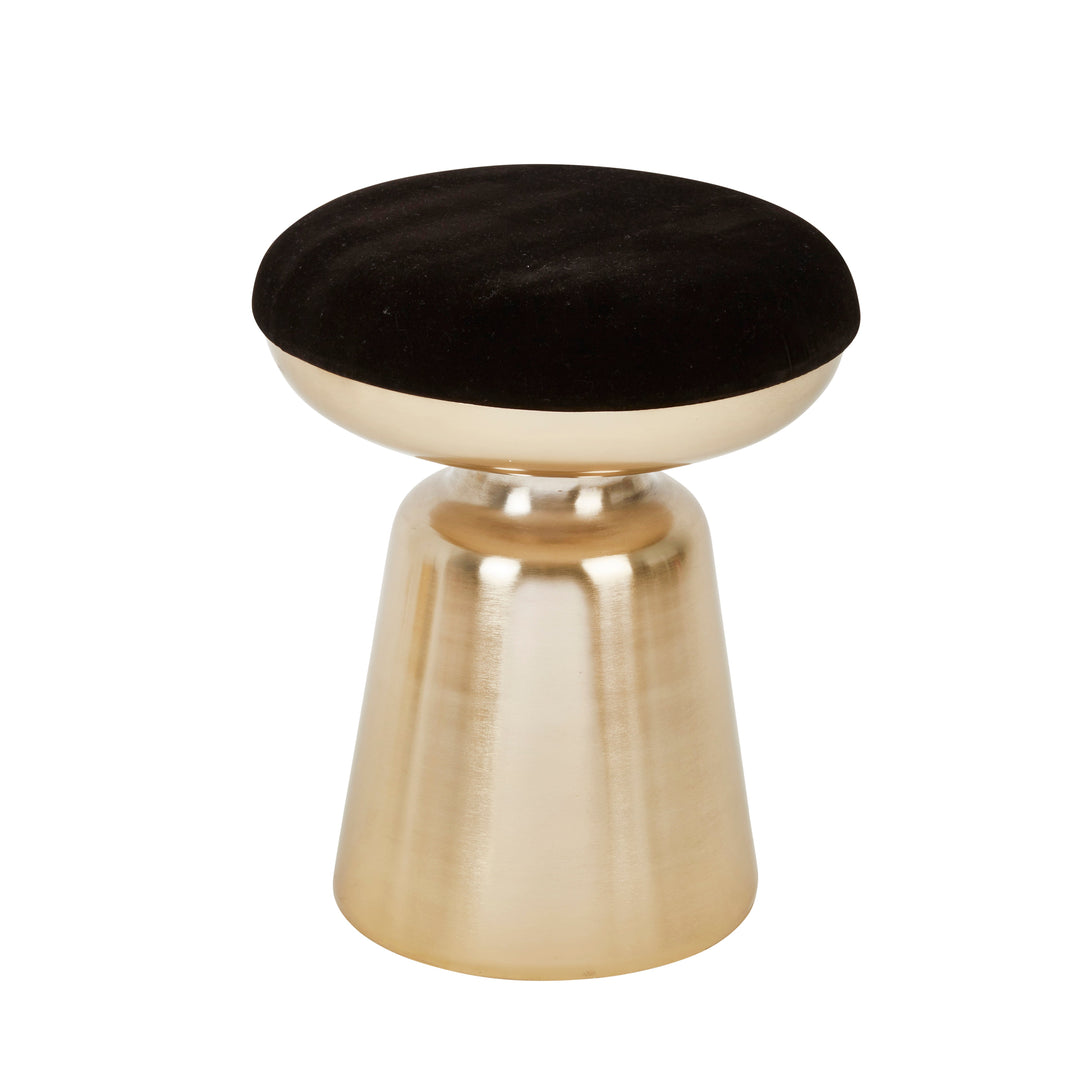 METAL 18" CYLINDER GOLD STOOL,BLACK CUSHION