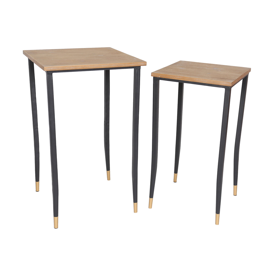 WOOD, S/2, SQUARE NESTING TABLES, NATURAL/BLACK