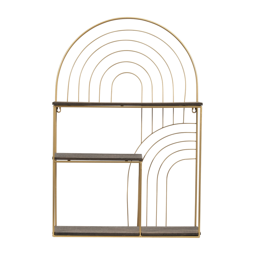METAL/WOOD, 30" ARCHES WALL SHELF, GREY/GOLD