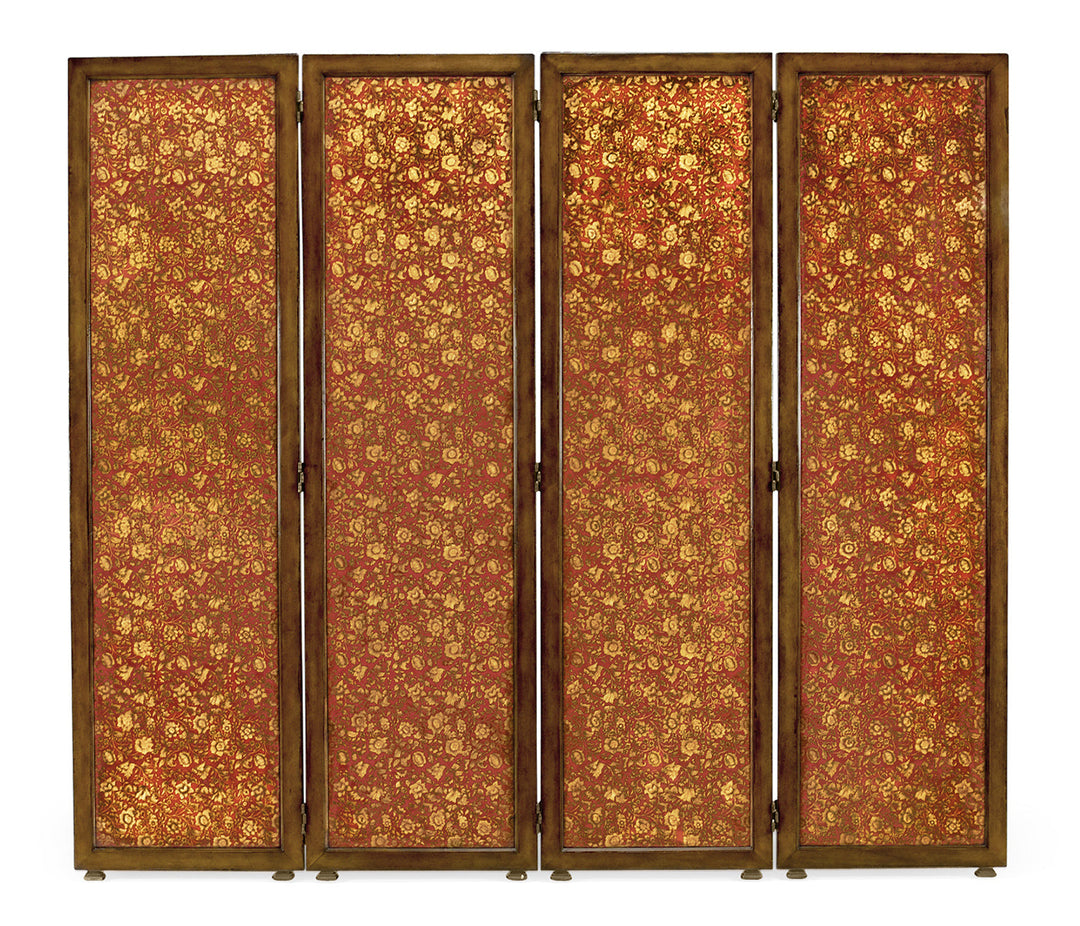 Red Chinoiserie four panel screen