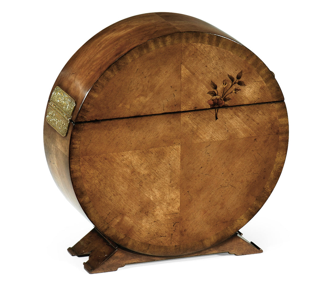 Circular Light Walnut & Floral Inlay Placemat Box