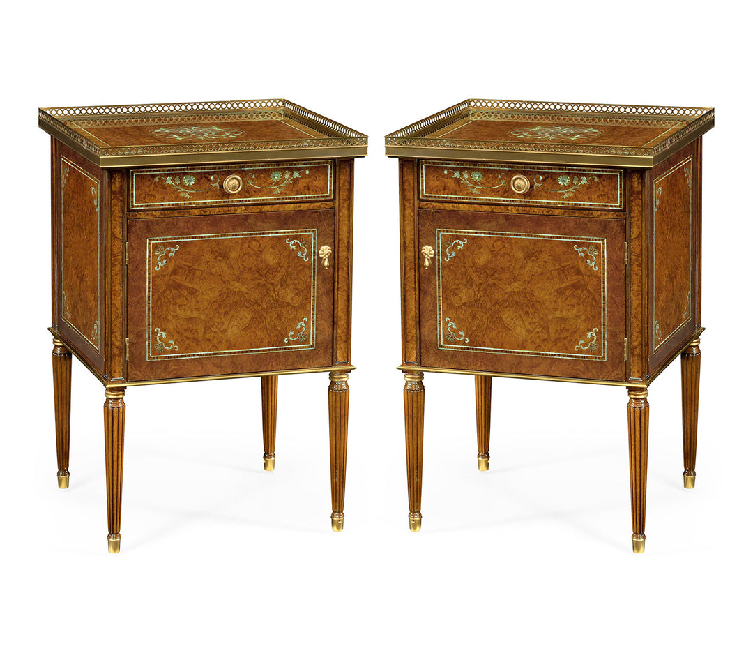 Duchess Collection - Pair of Burl & Mother of Pearl Bedside Cabinets