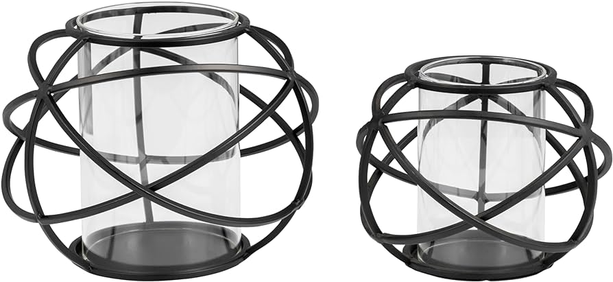S/2 6" ORB CANDLE HOLDER , BLACK