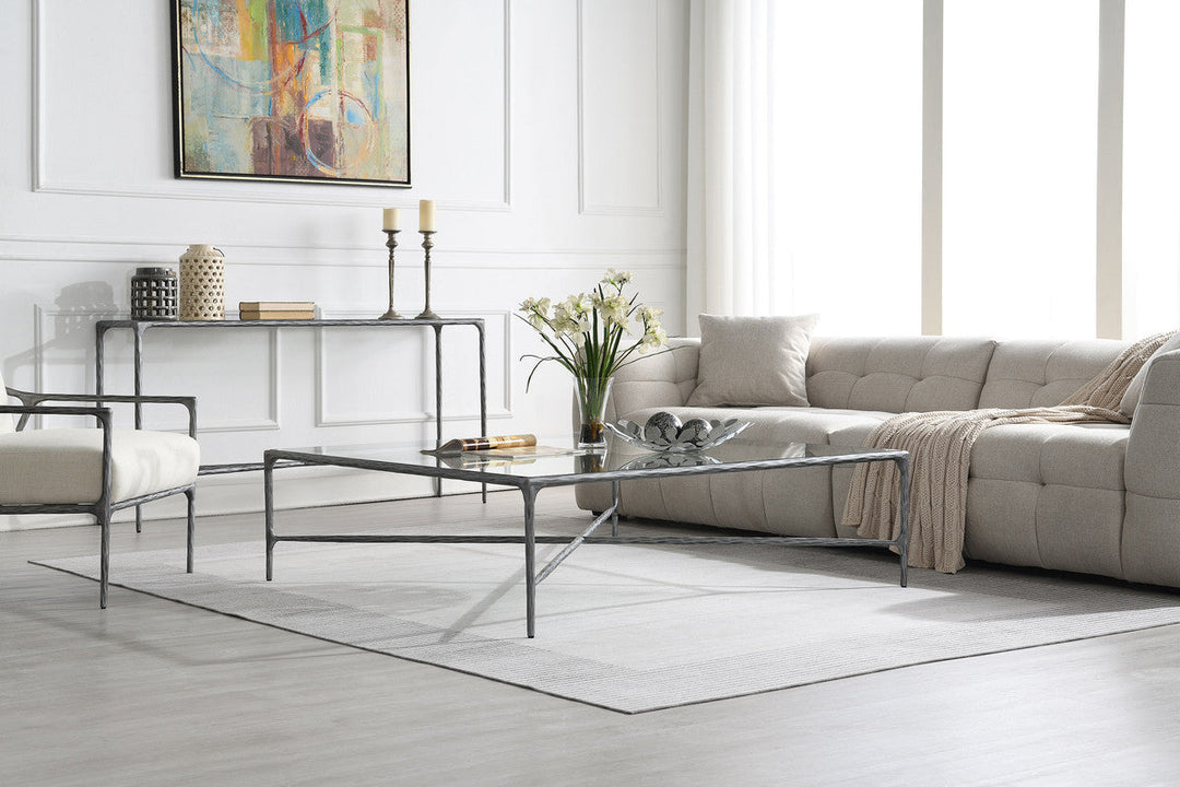Square Silver Coffee Table with Glass Top