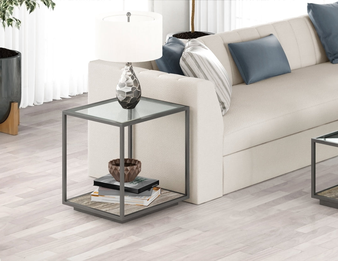 Amerah END TABLE - Gray Travertine Grey Finish