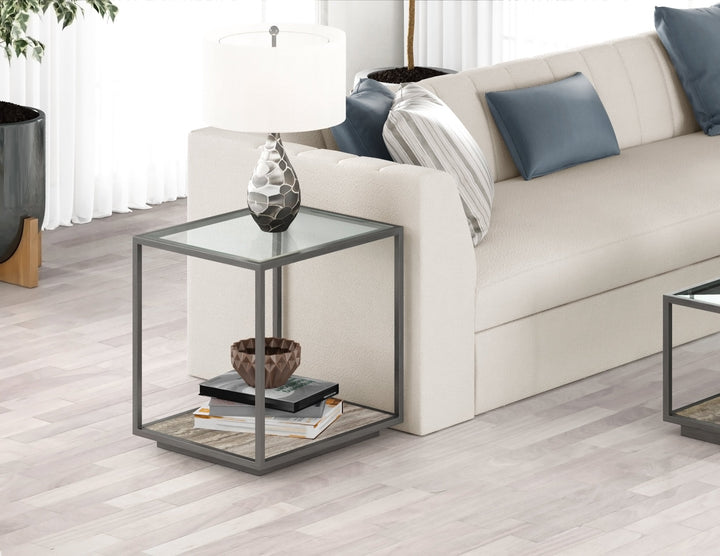 Amerah END TABLE - Gray Travertine Grey Finish