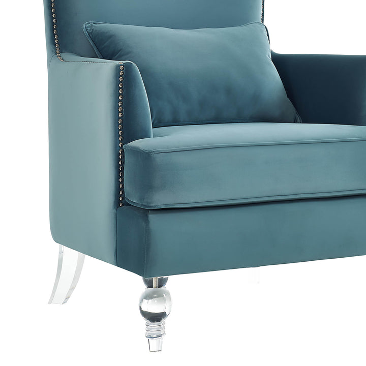 Bristol Sea Blue Velvet Chair with Lucite Legs