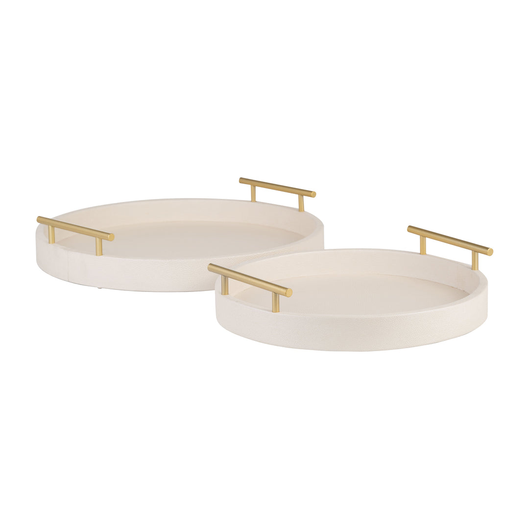 S/2 13/16"D ROUND SHAGREEN TRAYS, PEARL