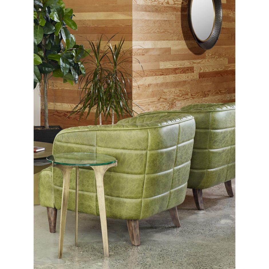 Magdelan Tufted Leather Arm Chair Emerald