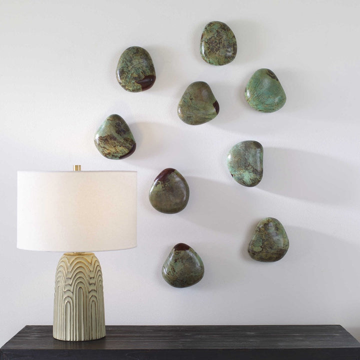 Uttermost Pebbles Aqua Wood Wall Decor, S/9