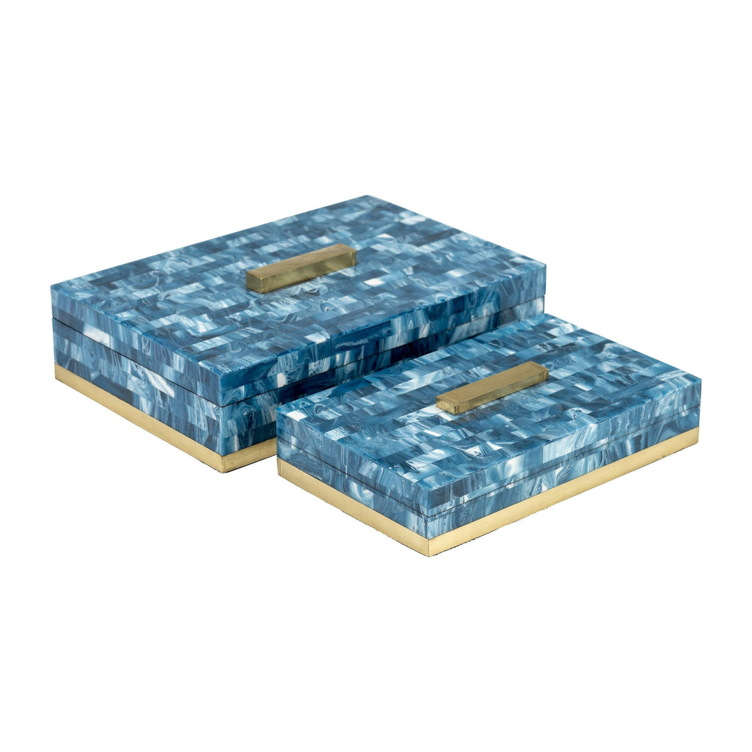 Resin, S/2 10/12"  Boxes, Blue