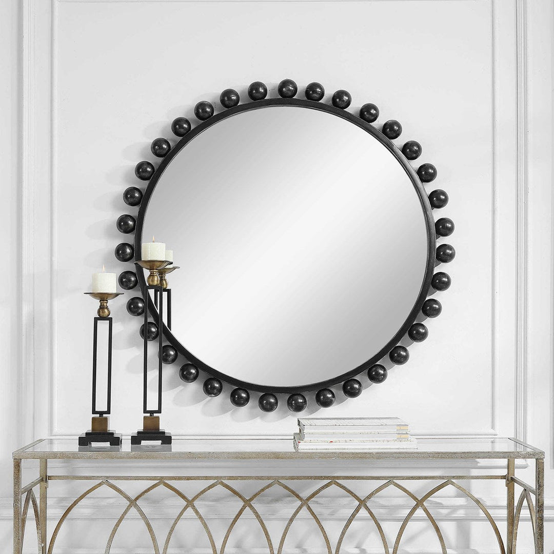 Cyra Black Round Mirror