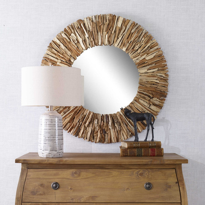 Teak Branch Round Mirror, Natural