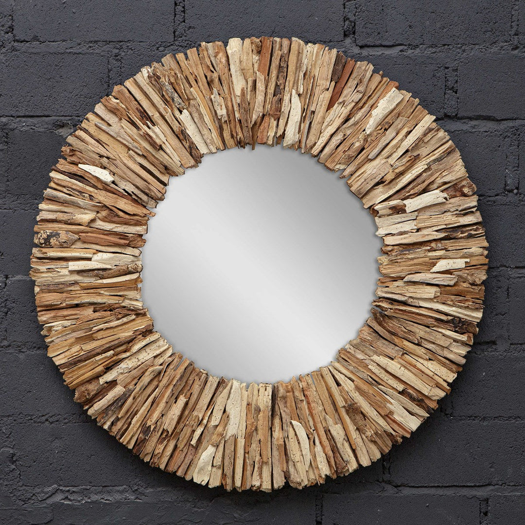 Teak Branch Round Mirror, Natural