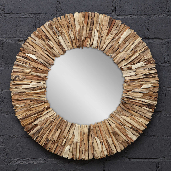 Teak Branch Round Mirror, Natural