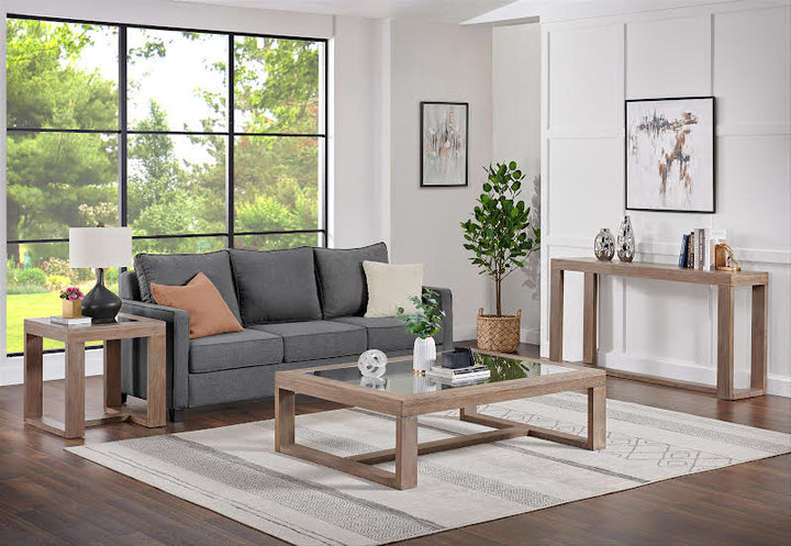 Glass Top Weatherd Gray Side Table