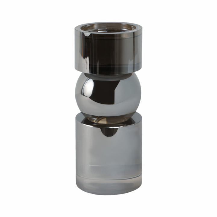 GLASS 6"H PILLAR CANDLE HOLDER, SMOKE