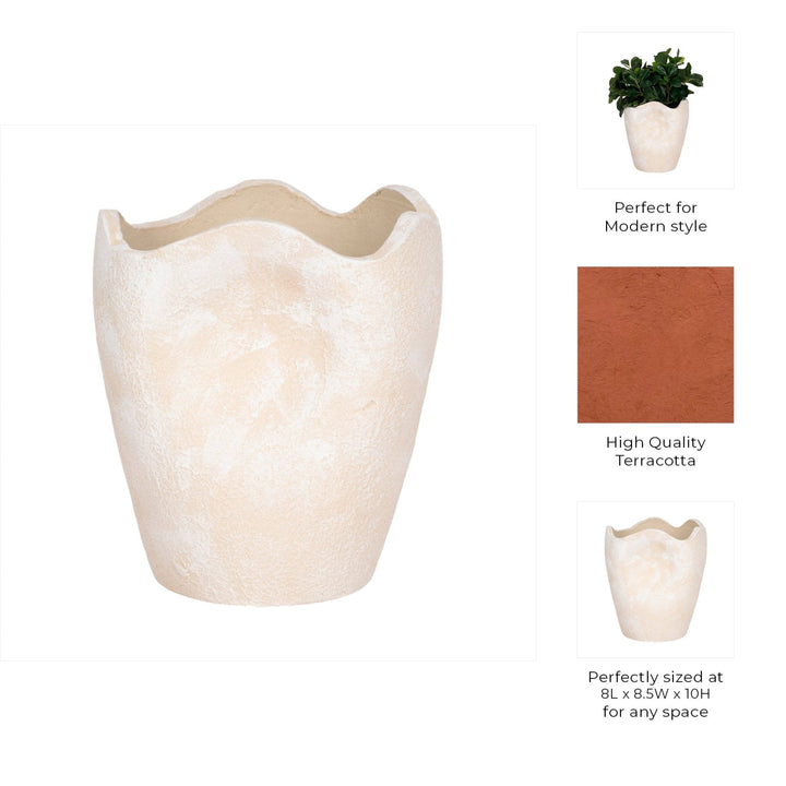 10" ABSTRACT TEXTURED TERRACOTTA VASE, IVORY