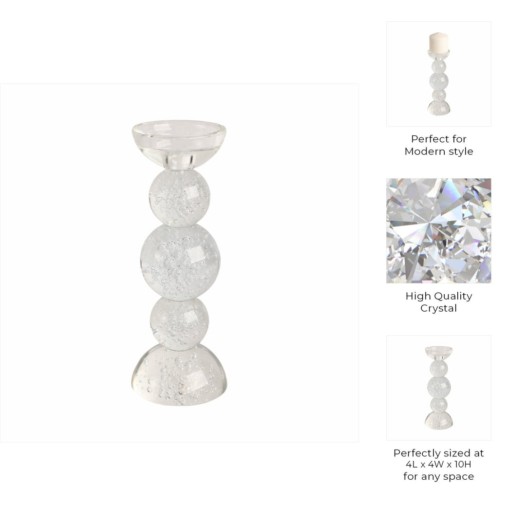 10" MULTI BUBBLE CRYSTAL CANDLE HOLDER W/ TAPER, C