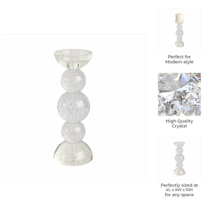 10" MULTI BUBBLE CRYSTAL CANDLE HOLDER W/ TAPER, C