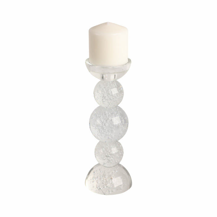 10" MULTI BUBBLE CRYSTAL CANDLE HOLDER W/ TAPER, C