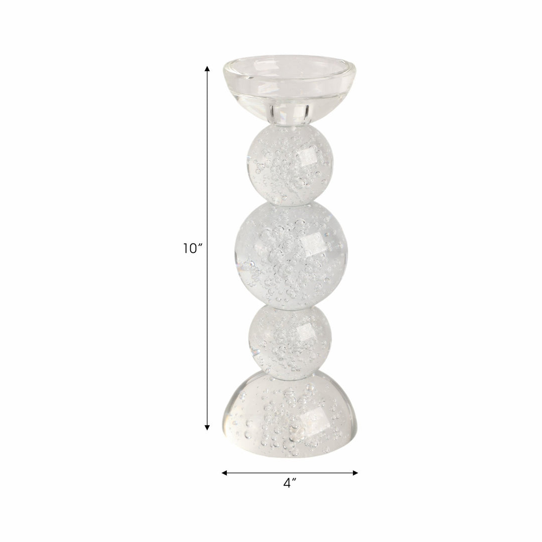 10" MULTI BUBBLE CRYSTAL CANDLE HOLDER W/ TAPER, C