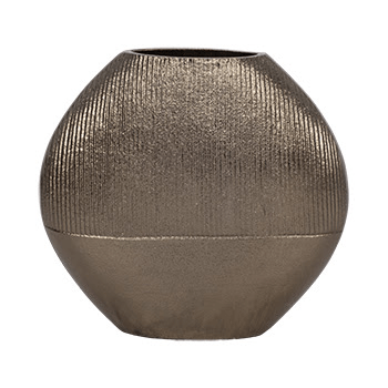 11" LINES ROUND VASE, BRASS ANTIQUE