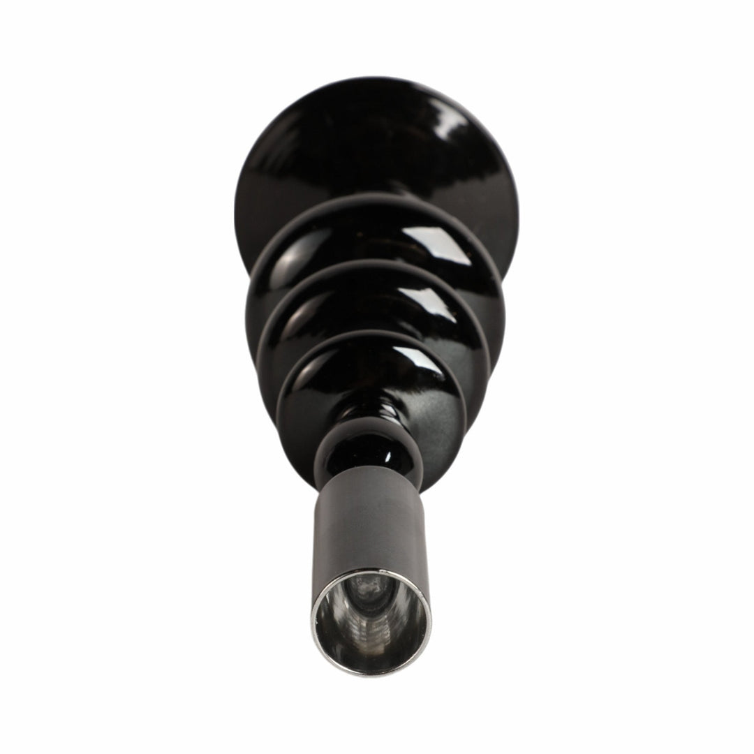 11" VINTAGE GLASS TAPER CANDLE HOLDER, BLACK