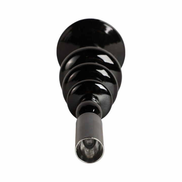 11" VINTAGE GLASS TAPER CANDLE HOLDER, BLACK