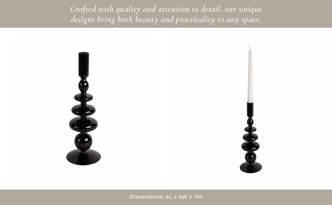 11" VINTAGE GLASS TAPER CANDLE HOLDER, BLACK