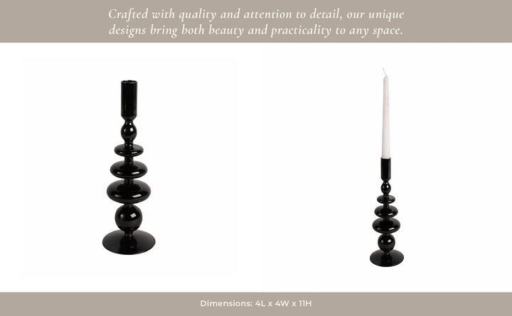 11" VINTAGE GLASS TAPER CANDLE HOLDER, BLACK