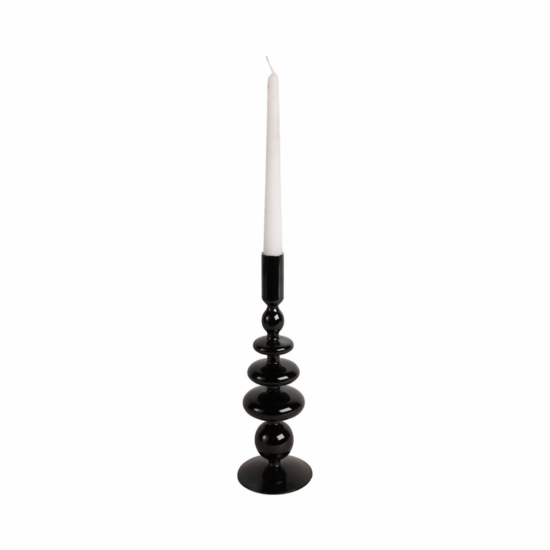 11" VINTAGE GLASS TAPER CANDLE HOLDER, BLACK
