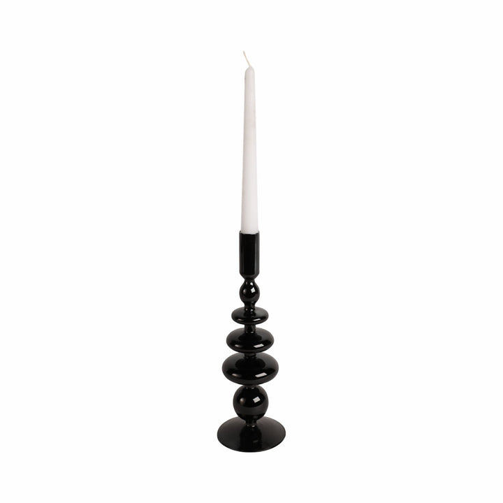 11" VINTAGE GLASS TAPER CANDLE HOLDER, BLACK