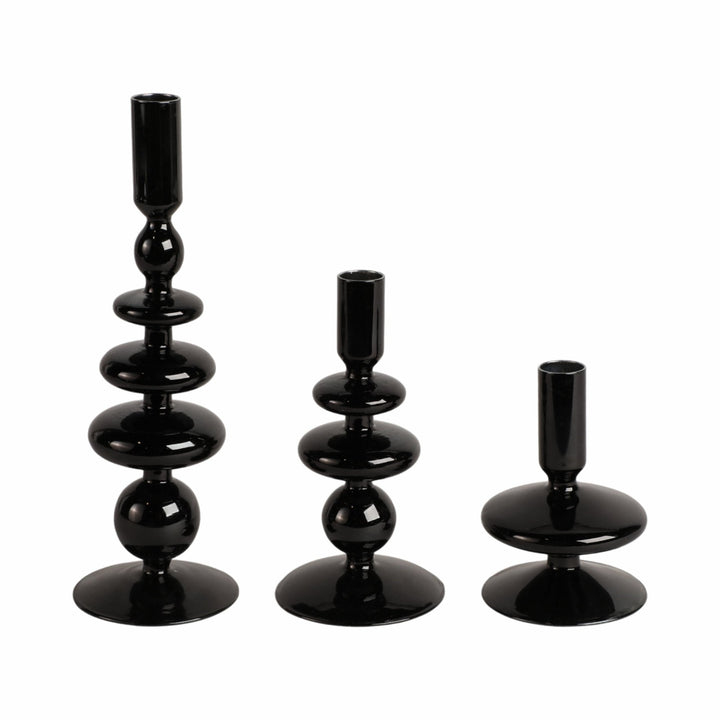 11" VINTAGE GLASS TAPER CANDLE HOLDER, BLACK