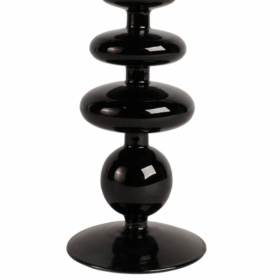 11" VINTAGE GLASS TAPER CANDLE HOLDER, BLACK