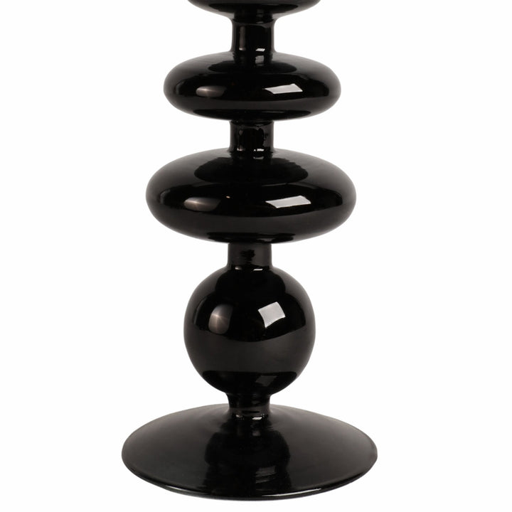 11" VINTAGE GLASS TAPER CANDLE HOLDER, BLACK
