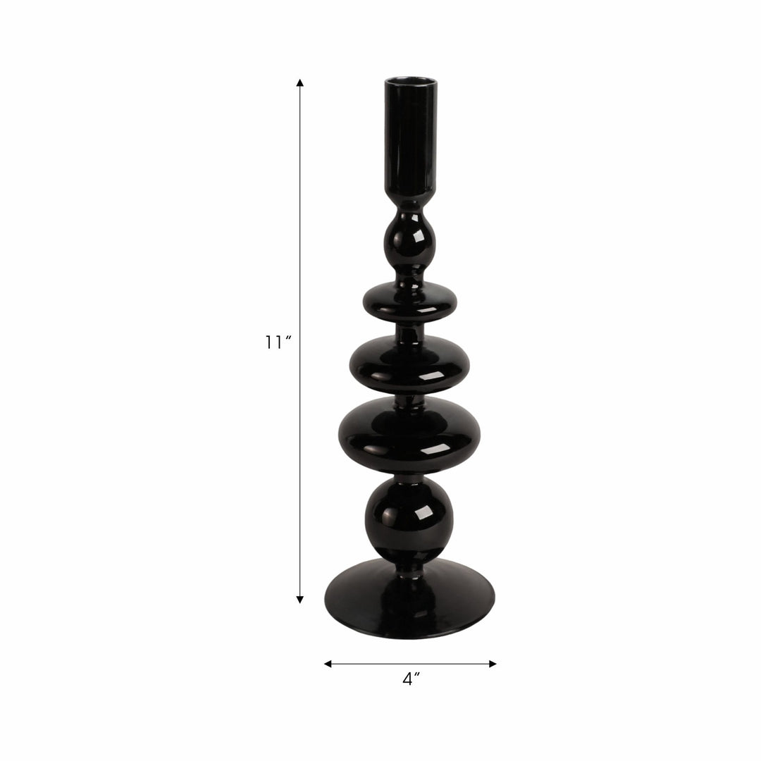 11" VINTAGE GLASS TAPER CANDLE HOLDER, BLACK