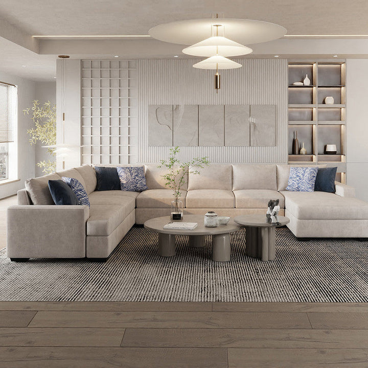 Modern Linen And Swedish Wood U-Shape Sofa - Beige By Alhome - 110113298-a