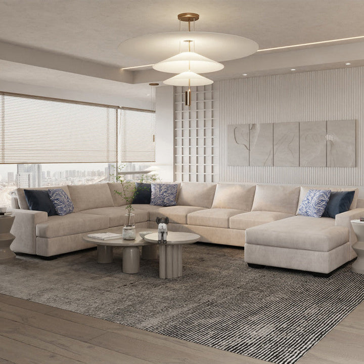 Modern Linen And Swedish Wood U-Shape Sofa - Beige By Alhome - 110113298-a