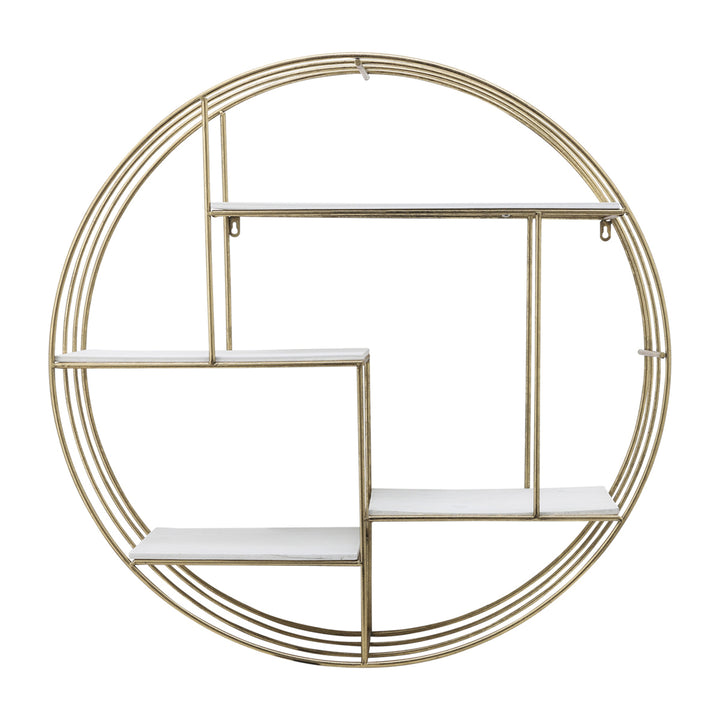 ROUND 31.5" WOOD/METAL WALL SHELF, WHITE WASH