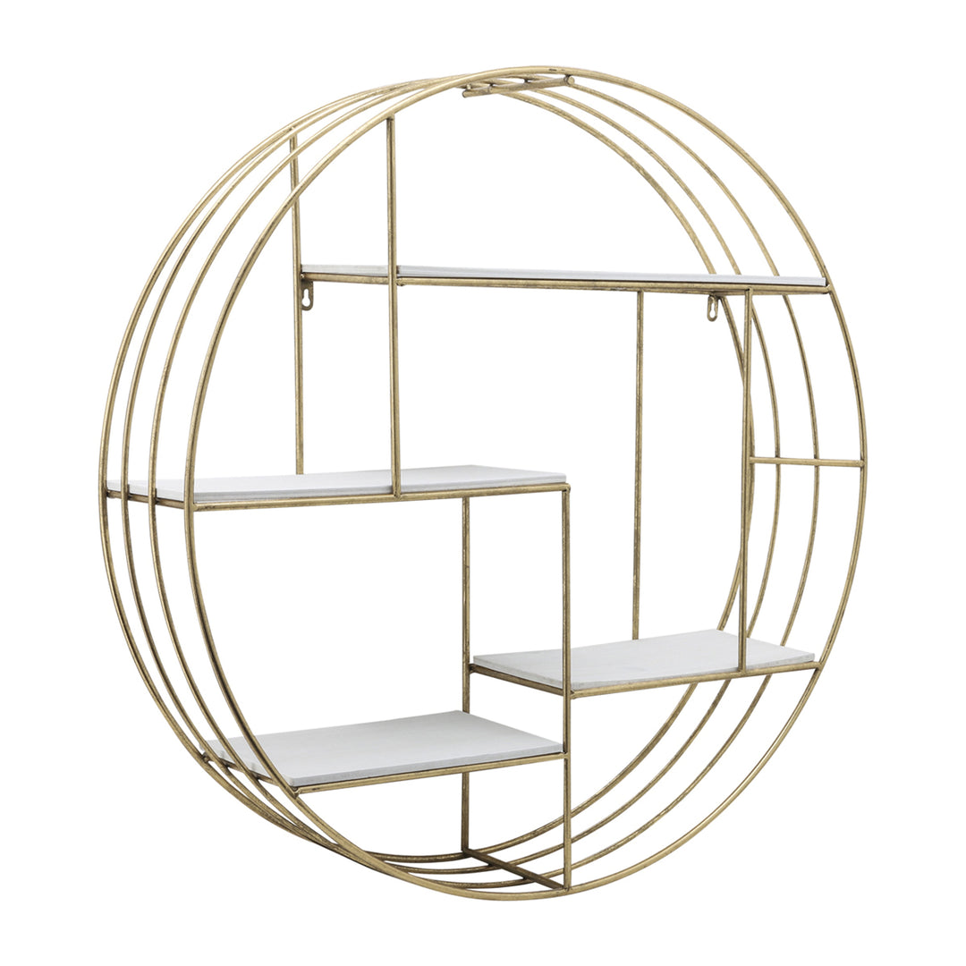 ROUND 31.5" WOOD/METAL WALL SHELF, WHITE WASH