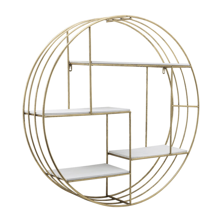 ROUND 31.5" WOOD/METAL WALL SHELF, WHITE WASH