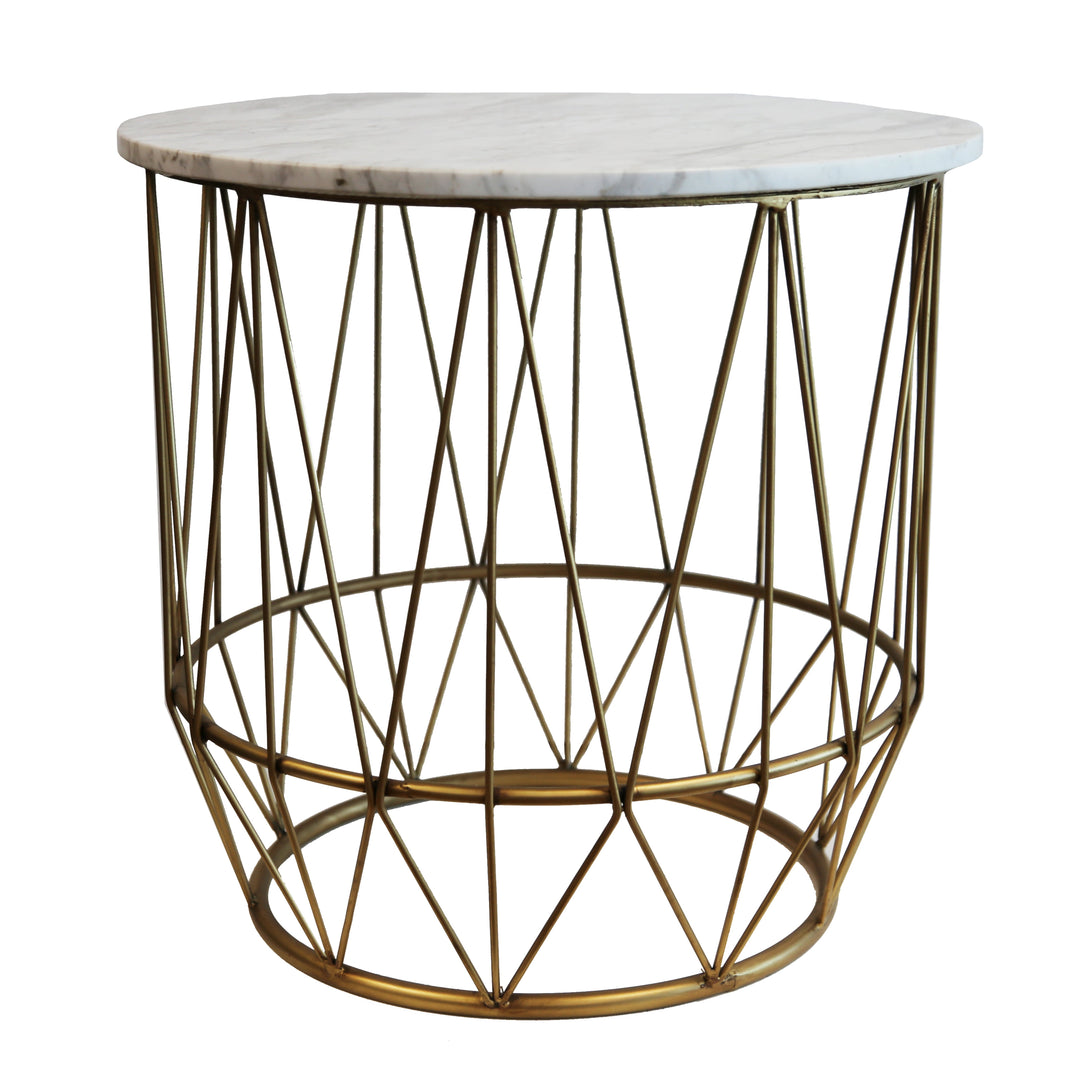 Metal & Faux Marble Accent Table, White
