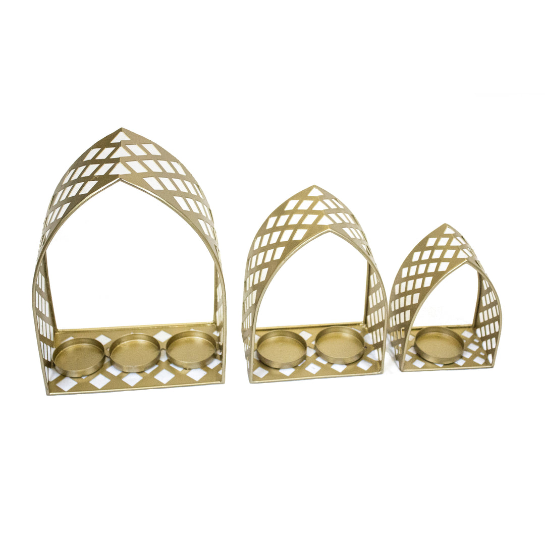 S/3 Tealight Holders, Gold