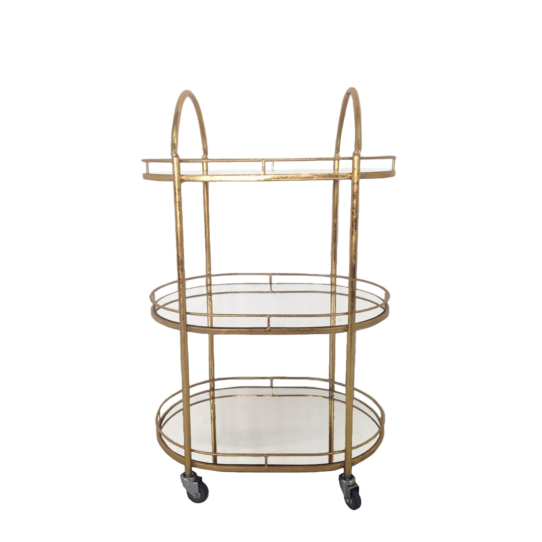 SILVER TIER GOLD METAL BAR CART OVAL TABLE